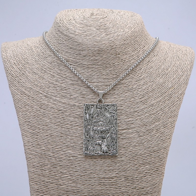 Dragon Pendant 66x35mm on a Chain, 70cm Length, Silver-Tone Metal