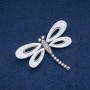 Dragonfly Brooch, White Mother-of-Pearl, White Petrol and Gray Rhinestones, Gold-Tone Metal, 62x45mm +