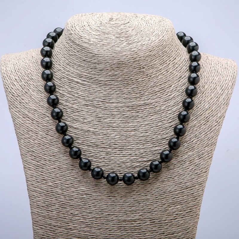 Natural Shungite Stone Necklace, Smooth Beads, Diameter 10mm+/-, Length 45cm+