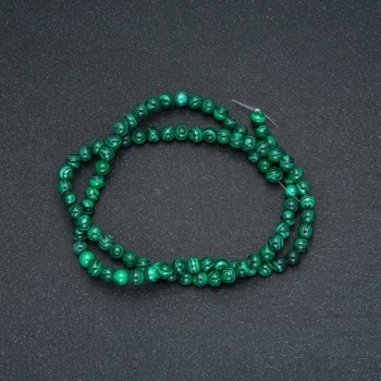 Beads on Thread, Malachite (Pressed), Smooth Round, Diameter 4mm +/-, Length 40cm +
