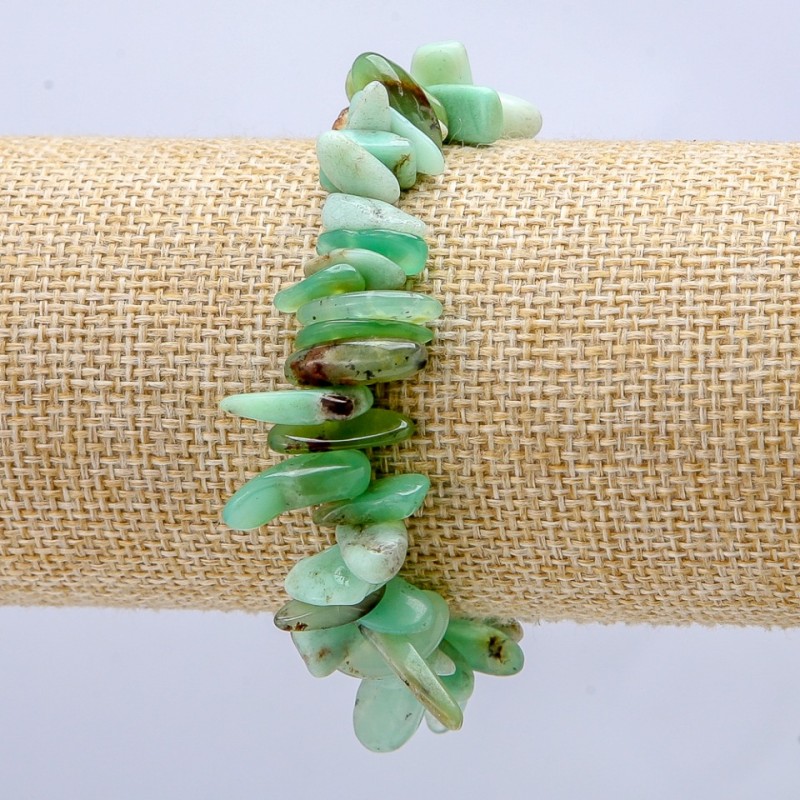 Natural Chrysoprase Bracelet on Elastic Band, "Needle" Chip Beads, 15x5mm Diameter+