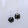 Silver-Tone Obsidian Earrings, Diameter 14mm+/-, Length 30mm+
