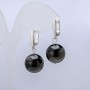 Silver Sheen Obsidian Earrings, 14mm Diameter+/-, 32mm Length+