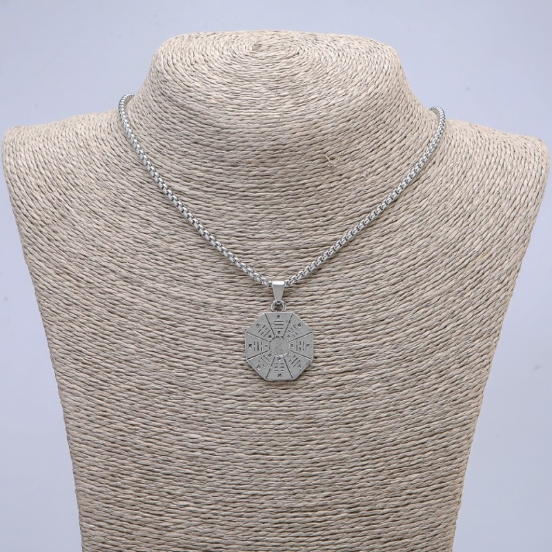 Yin Yang Pendant 36x25mm on Chain, Length 70cm +/-, Silver-Tone Metal