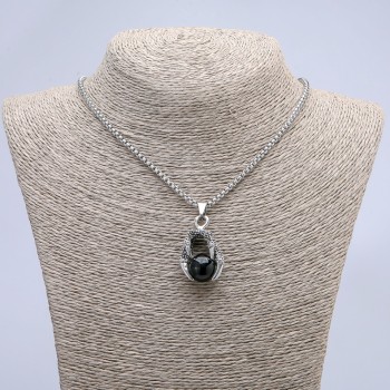 "Ball in Claw" Pendant, Black, 42x22mm, on Chain, Length 70cm+/-, Silver-Tone Metal