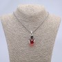 "Ball in Claw" Red Pendant 42x22mm on Chain, Length 70cm +/- Silver-tone Metal