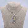 Dragon Eye Pendant, Yellow, 30x58mm on Chain, Length 65cm, Silver Metal Color
