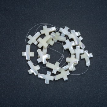 Beads on a Strand, Natural White Mother-of-Pearl Cross, Diameter 20x15mm, Length 41cm+