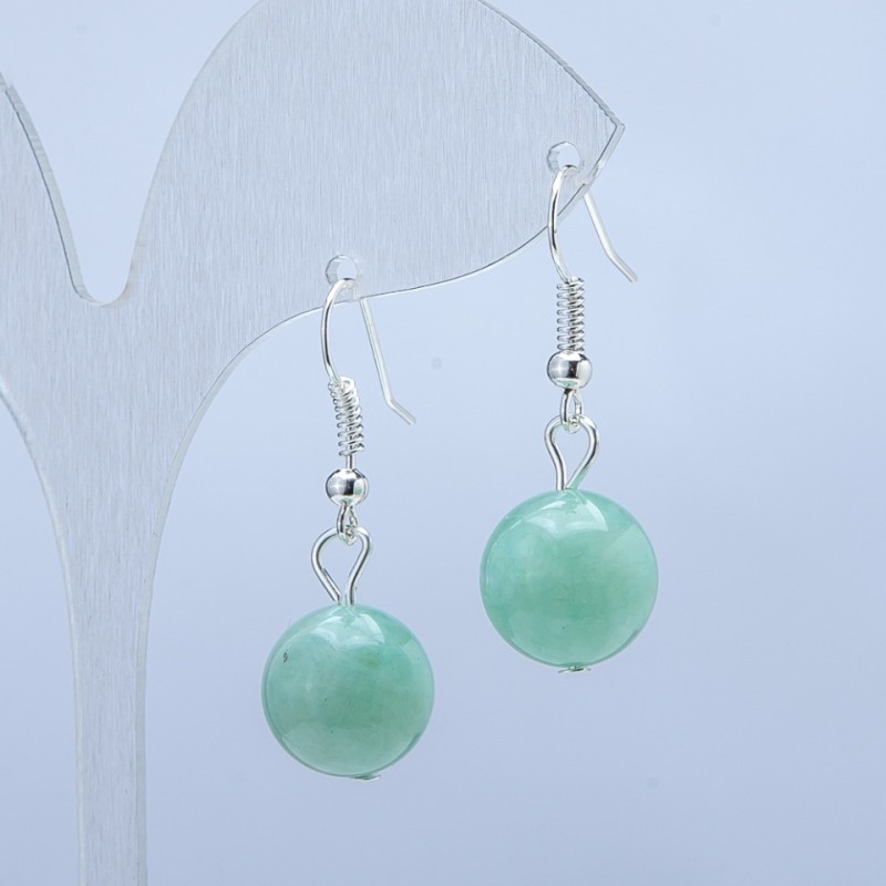 Burmese Jadeite Earrings, Smooth Ball, Natural Stone, 12mm+/- Diameter, 35mm Length
