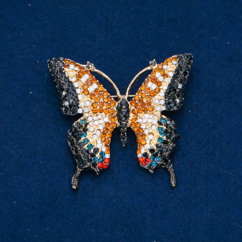 Sale! Butterfly Brooch Multicolor Rhinestones, Gold-Tone Metal 50x55mm +
