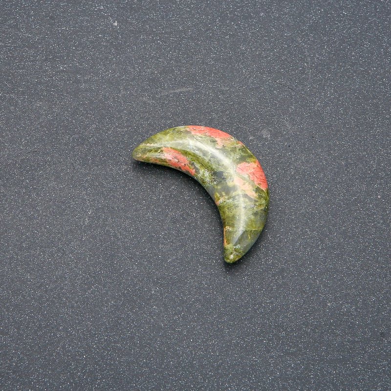 Unakite Heliotrope Stone Crescent Moon, 12x30x8mm (+/-), No Hole