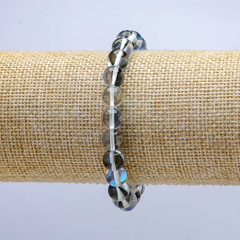 Blue Chameleon Opal Glass Bracelet on Elastic Band, Smooth Beads, Diameter 8mm, Length 18cm