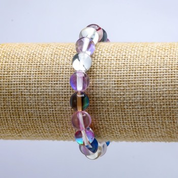 Assorted Chameleon Opal Glass Bracelet on Elastic Band, Smooth Beads, Diameter 10mm, Length 18cm
