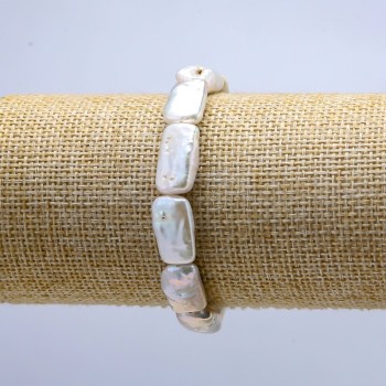 Baroque Pearl Bracelet with "Petrol" Sheen on Elastic, Diameter 10x18mm (+/-), Length 18cm