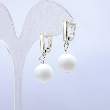 White Agate Earrings, diameter 12mm+-, length 2.5cm+