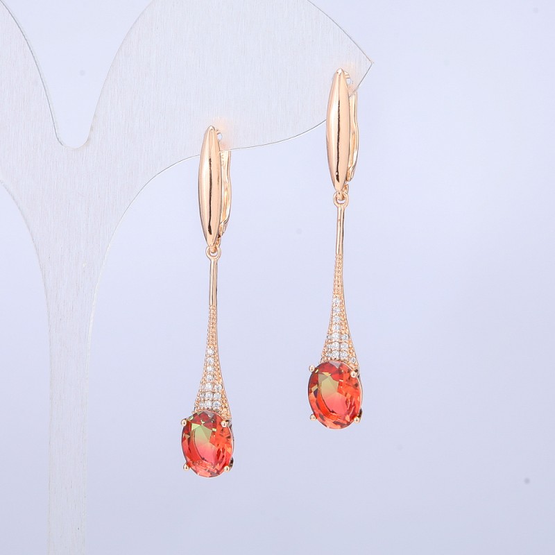 Xuping Earrings 18K Gold Plated with Red-Green Swarovski Crystals and White Rhinestones, length 46mm +