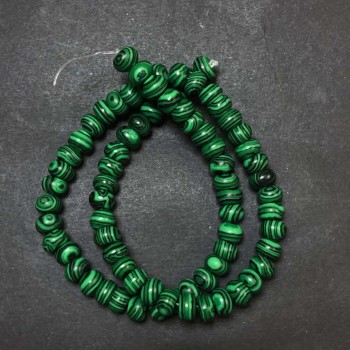 Malachite (Pressed) Beads on a Thread, Smooth Rondelle, Diameter 8x5mm +/-, Length 40cm +