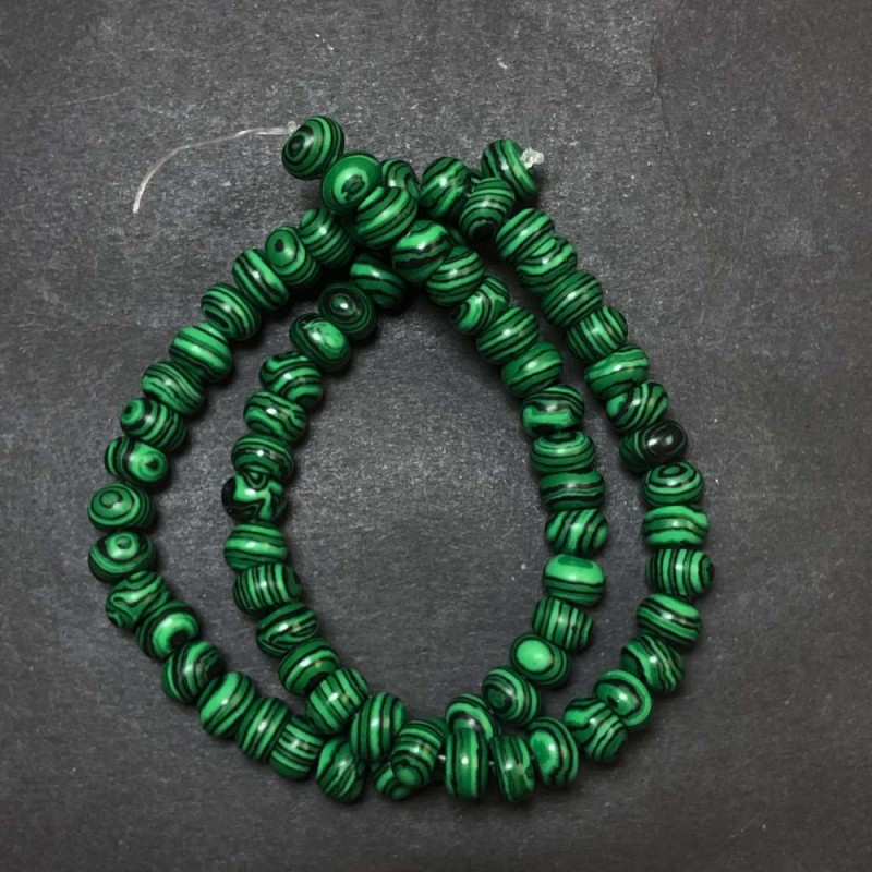 Malachite (Pressed) Beads on a Thread, Smooth Rondelle, Diameter 8x5mm +/-, Length 40cm +