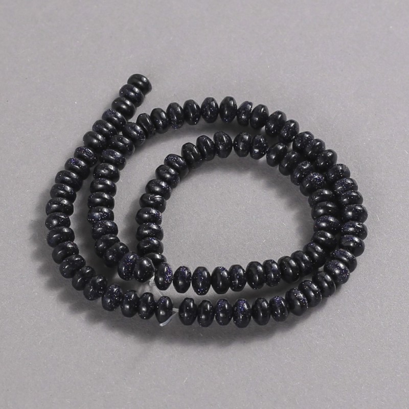 Natural Stone Beads on a Thread Aventurine Blue Sand Cairo Night Smooth Rondelle, diameter 6x4mm + -, length 39cm +