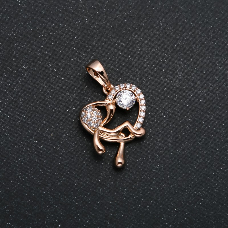Xuping Pendant 18K Gold-Plated Heart with Little Man and White Rhinestones, diameter 24x15mm +