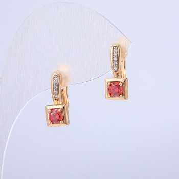Xuping Earrings 18K Gold Plated with White Rhinestones and Red Crystal, 16x7mm diameter +