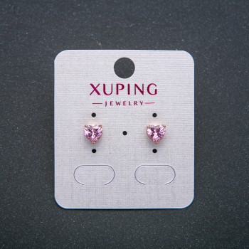 Earrings 'Heart' Xuping Stud Earrings Gold Plated 18K with Pink Crystal, 6 mm diameter