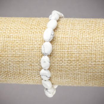 Bracelet on Elastic Band, Natural Stone Cacholong Smooth Oval, diameter 10x8mm+/-, length 18cm+