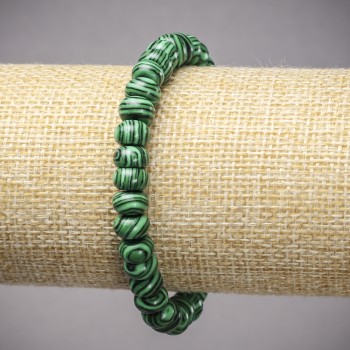 Malachite (Pressed) Bracelet on Elastic Band, smooth rondelle, diameter 8x5mm+-, length 18cm+
