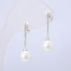 Xuping Stud Earrings, Rhodium Plated with White Bead, Length 28mm+