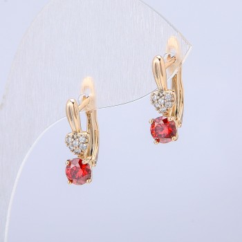 Xuping Earrings 18K Gold Plated with White Rhinestones and Red Crystal, diameter 16x5mm +