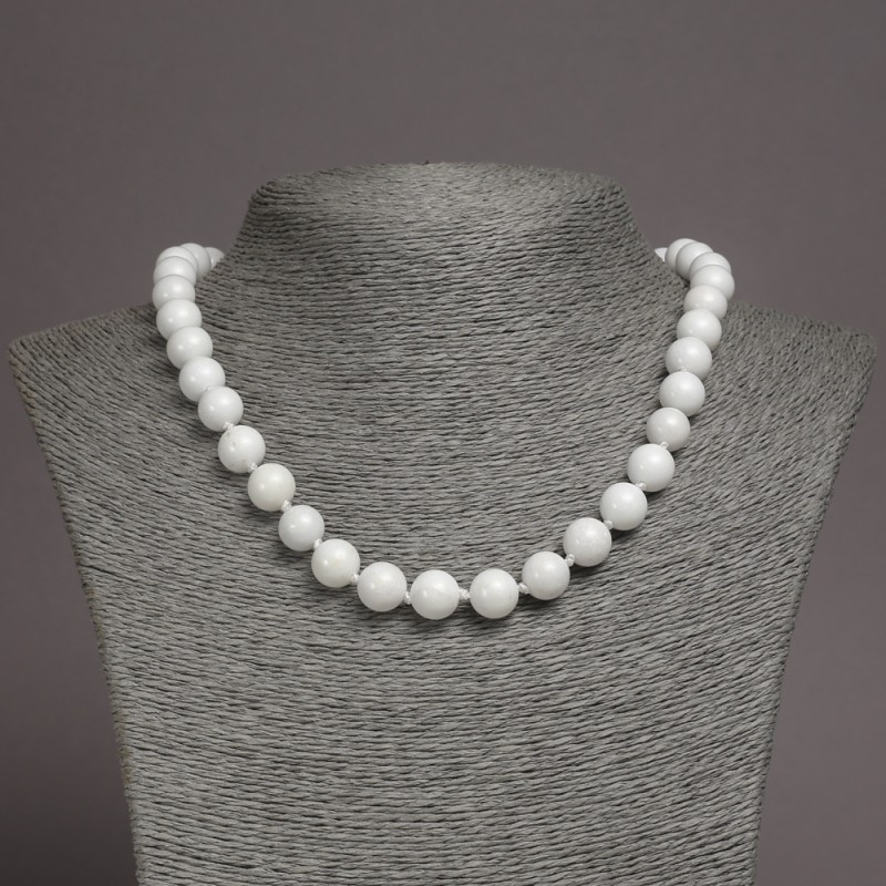 White Agate Necklace (Pressed), Smooth Round, Diameter 10mm+/-, Length 48cm+