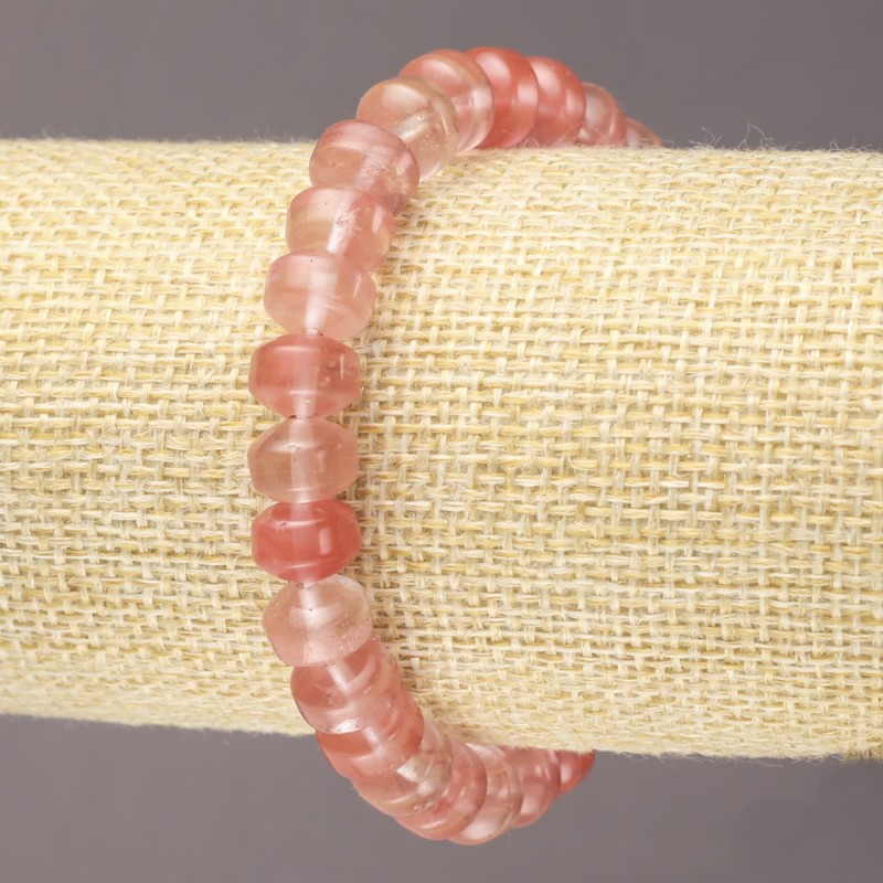 Elastic Bracelet with Natural Chalcedony Stone, Smooth Rondelle, Diameter 9x7mm+