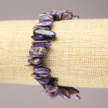 Charoite Natural Stone Bracelet on Elastic Band, "Needle" Chip Beads, 15x3mm+ Diameter