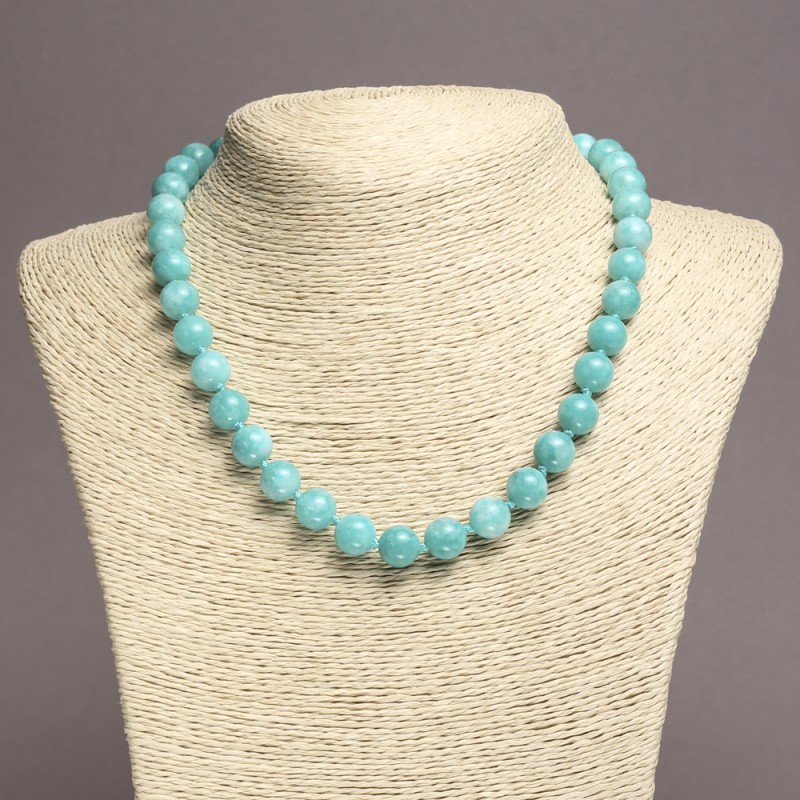Aquamarine Natural Stone Necklace, Smooth Round Beads, 10mm+/- Diameter, 45cm+ Length