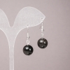 Silver Obsidian Earrings, Smooth Round Beads, 12mm+/- Diameter, 33mm+ Length