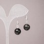 Silver Obsidian Earrings, Smooth Round Beads, 12mm+/- Diameter, 33mm+ Length