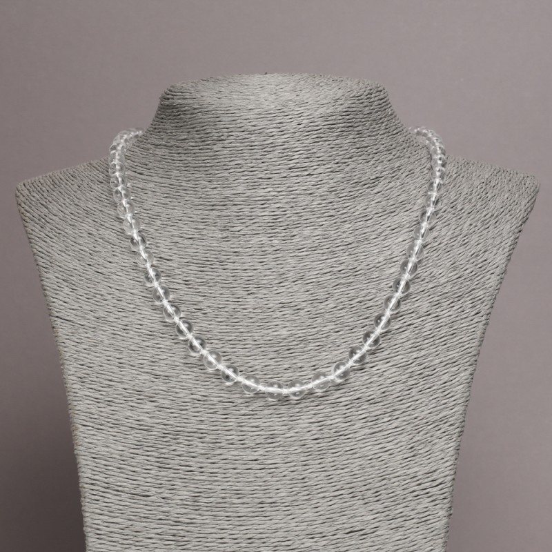 Necklace with Rock Crystal Stone, Smooth Ball, Diameter 6mm+/-, Length 45cm+