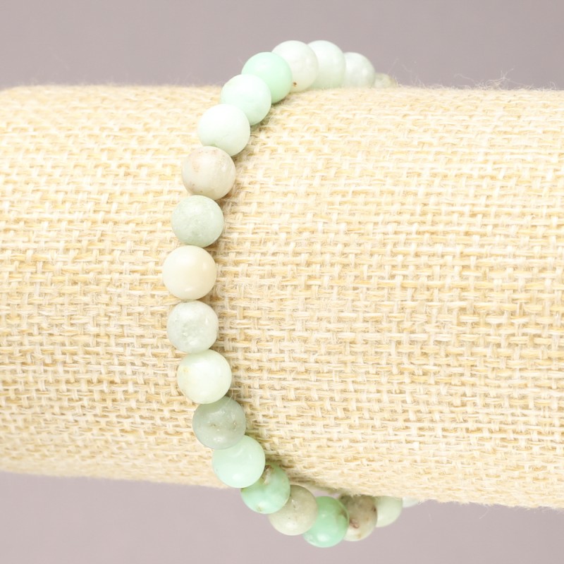 Elastic Bracelet with Natural Chrysoprase Stone, Smooth Round Beads, 6mm+