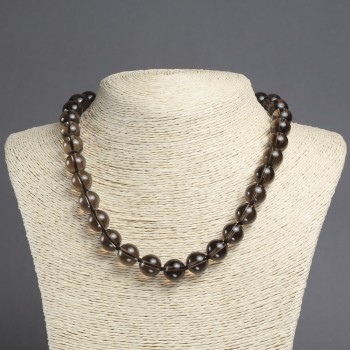 Necklace made of natural Smoky Quartz, smooth round beads, diameter 12mm+/-, length 45cm+