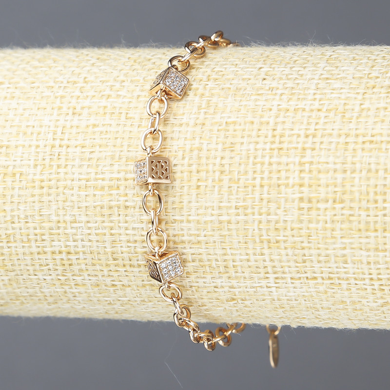 Xuping Bracelet 18K Gold Plated with White Rhinestones, Thickness 4mm +/-, Length 17x21cm +