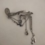 CLEARANCE Brooch 'Note with Charms' in dark gray metal and crystals 19x50 mm +