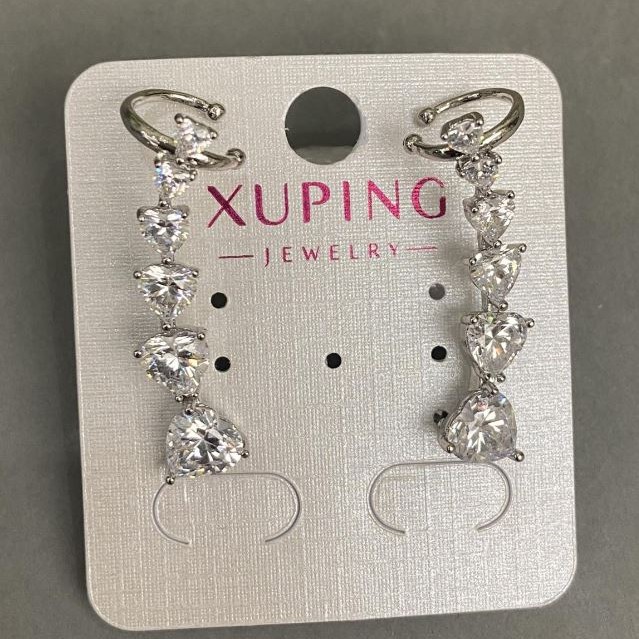 Caf Earring Xuping Rhodium with White Crystals Heart 32×10mm +