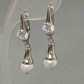 Earrings Xuping Rhodium with Rhinestones and Pearls 39x8 mm