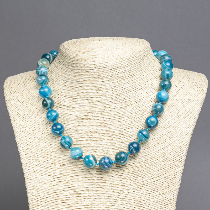 Sky-Blue Agate Necklace, Smooth Bead, Diameter 12mm+/-, Length 45cm+
