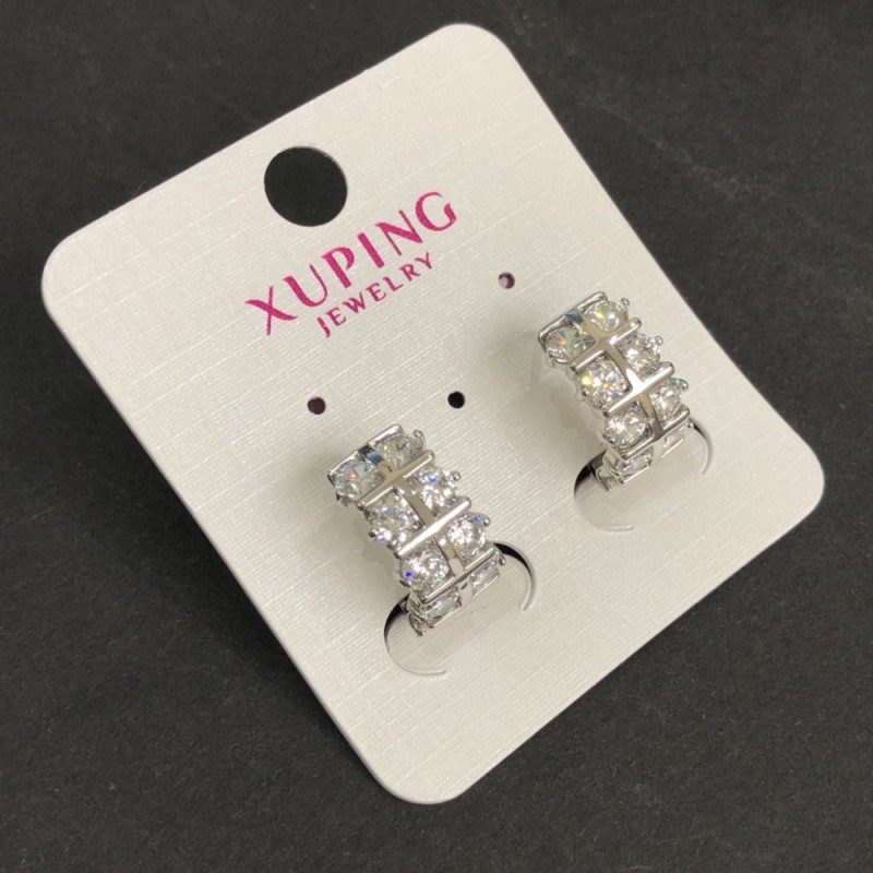 Xuping Rhodium Earrings with White Stones, 16x8mm +