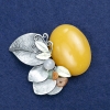 Sale! Brooch Twig with Amber (and stones) silver metal 60x50mm +