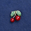 Sale! Pin 'Cherries' golden metal, enamel and rhinestones 22x20mm +