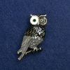 Sale! Owl Brooch in Golden Metal with Enamel and Rhinestones 42x28mm +