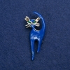 Sale! Cat Brooch in Golden Metal with Enamel and Rhinestones 45x40mm +
