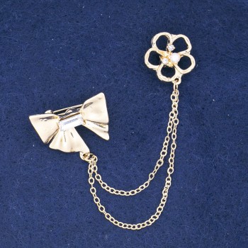 Clearance! Brooch Clip for Cardigan Flower with Bow Gold Tone, White Crystal and Rhinestones, Bead, Chain 6